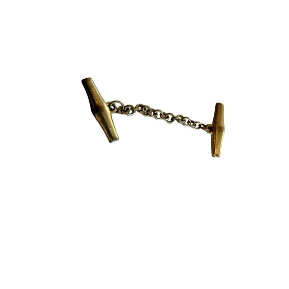 Brass Double Clip Chain Link Bar T-Bar Fastener Cuff Link (1) - Picture 2 of 2